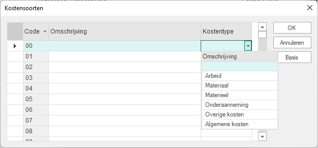 Kostensoorten met kostentypen