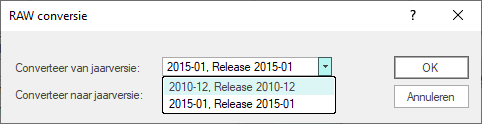 RAW conversie - keuzelijst