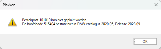 Plakken bestekpost met ongeldige hoofdcode - Specificeren