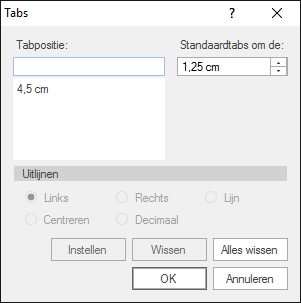 Tabs instellen