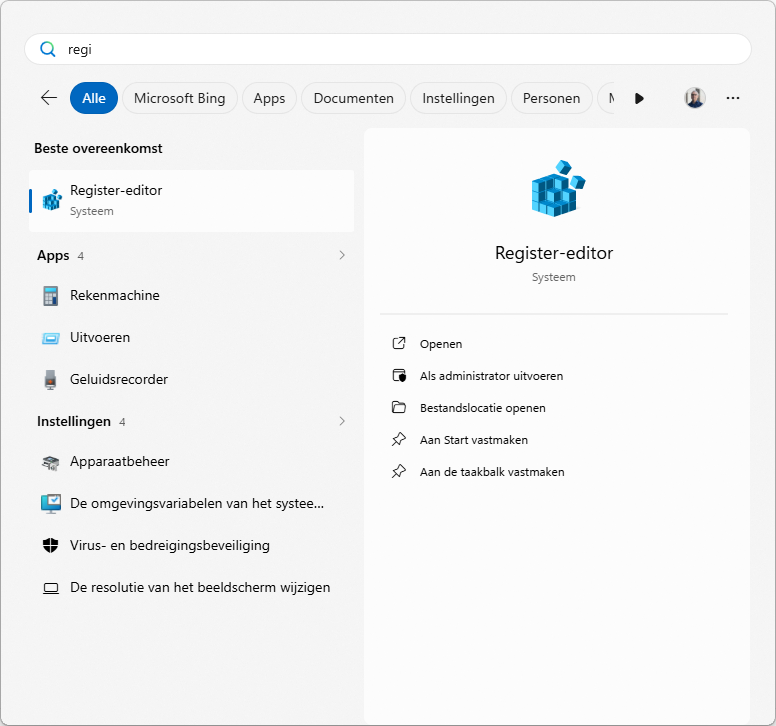 Registry opstarten
