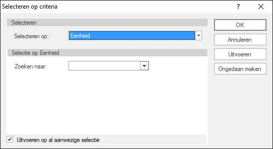 Selecteren criteria GwwCalc Eenheid