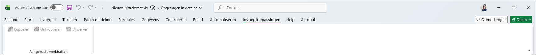 Werkbalk in EXCEL