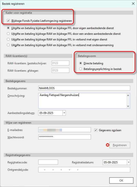 Registreren bestek webservice - invloed items op knop Registreren - New