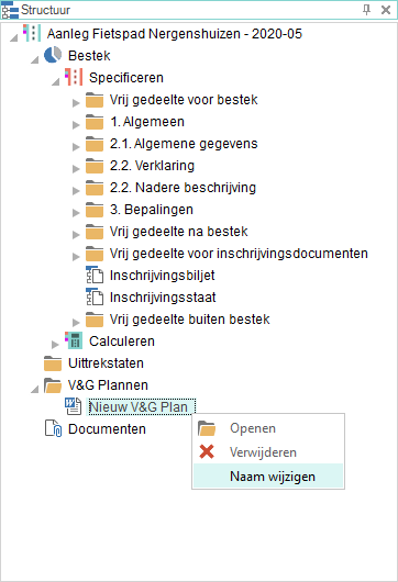 V&G Plan in structuur