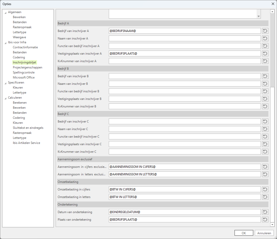 Opties-Ibis voor Infra-Inschrijvingsbiljet 2