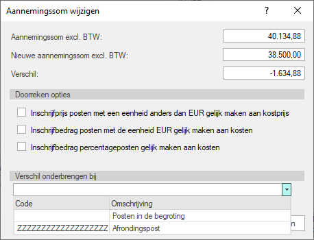 Aannemingssom wijzigen - NIETRAWVRIJ