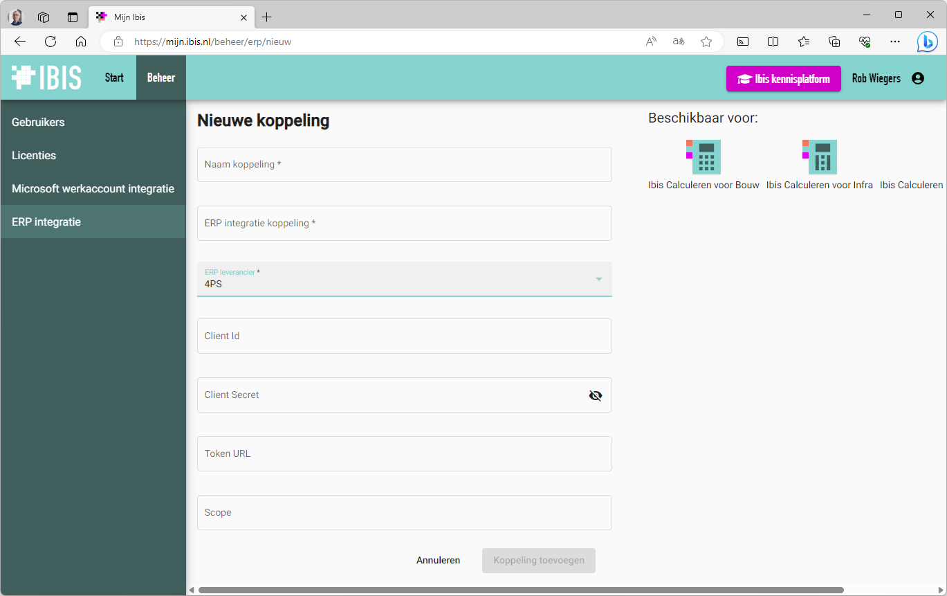 ERP-koppeling instellen in mijn.ibis.nl - 4PS