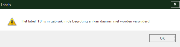Labels - melding verwijderen label in gebruik