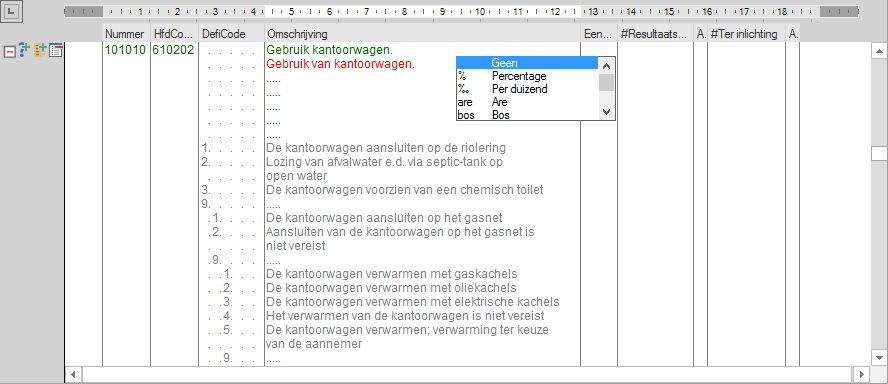 Eenheid invoeren in bestek