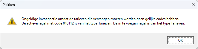 Toevoegen - tarieven vervangen met ongelijke code