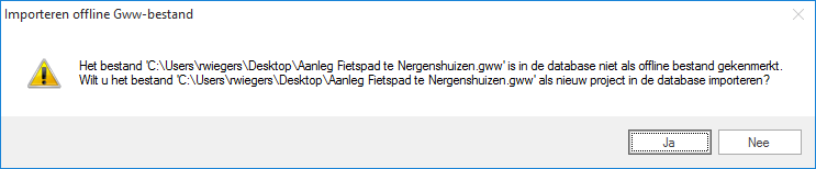 Importeren offline Gww-bestand foutmelding
