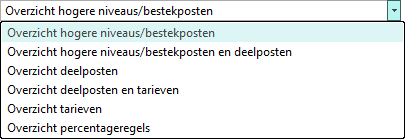 Kolomdefinities uitklaplijst rasters