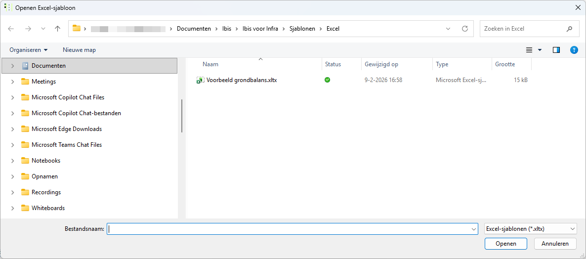 Sjabloon Excel kiezen bij invoegen