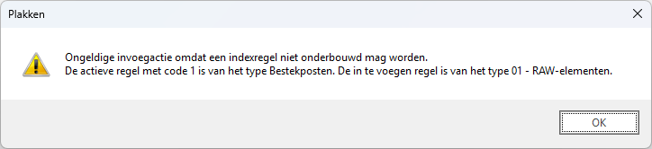 Toevoegen - indexregel niet onderbouwen