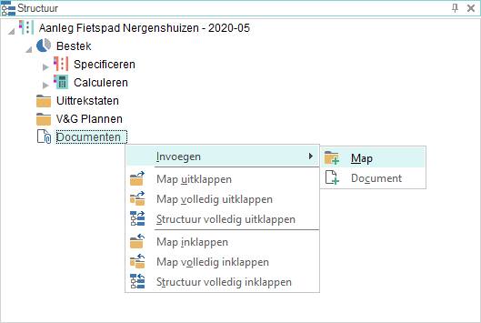 Toevoegen document snelmenu