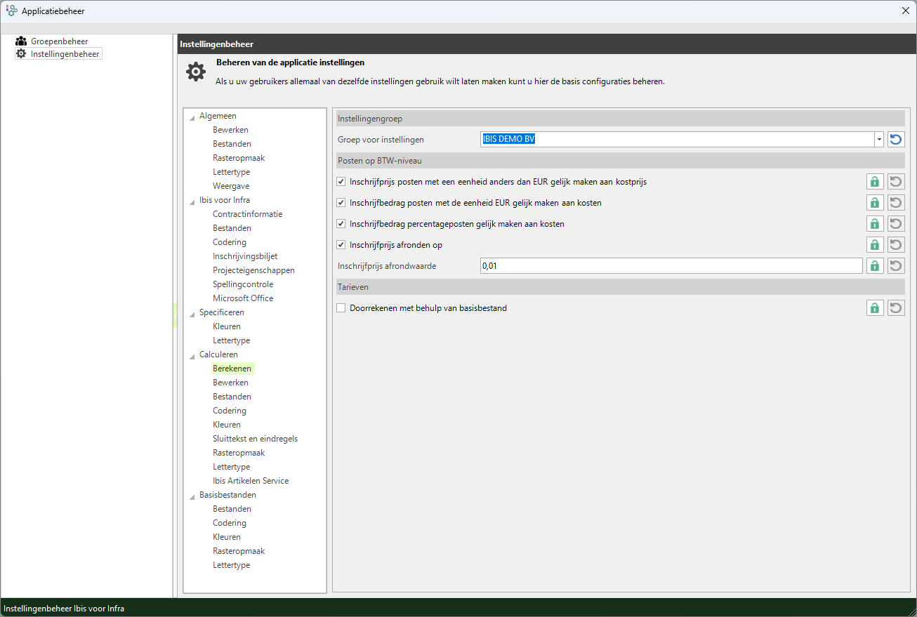 Instellingenbeheer - Calculeren - Berekenen 1