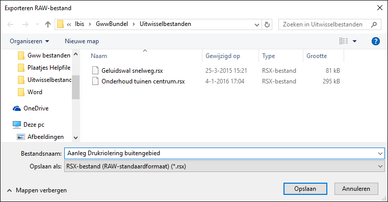 Exporteren RAW in Bestek