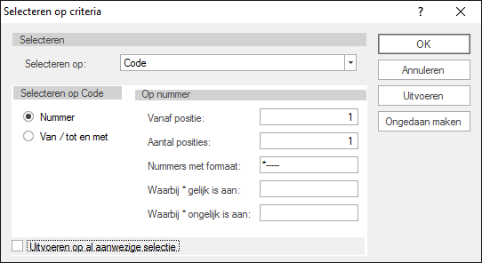 Selecteren criteria GwwCalc Code1