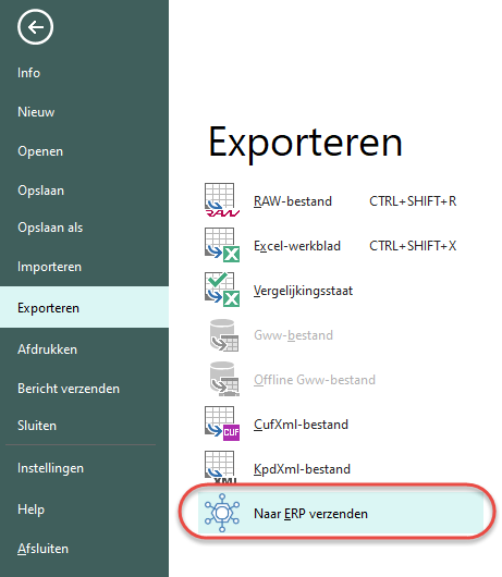 Exporteren - Naar ERP verzenden