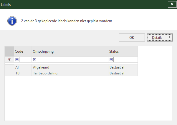 Labels - melding bij plakken ivm dubbele labels - uitgebreid