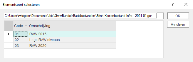 Aanmaken nieuw bestand - keuze Elementsoort