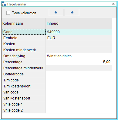 Regelvenster percentageregels