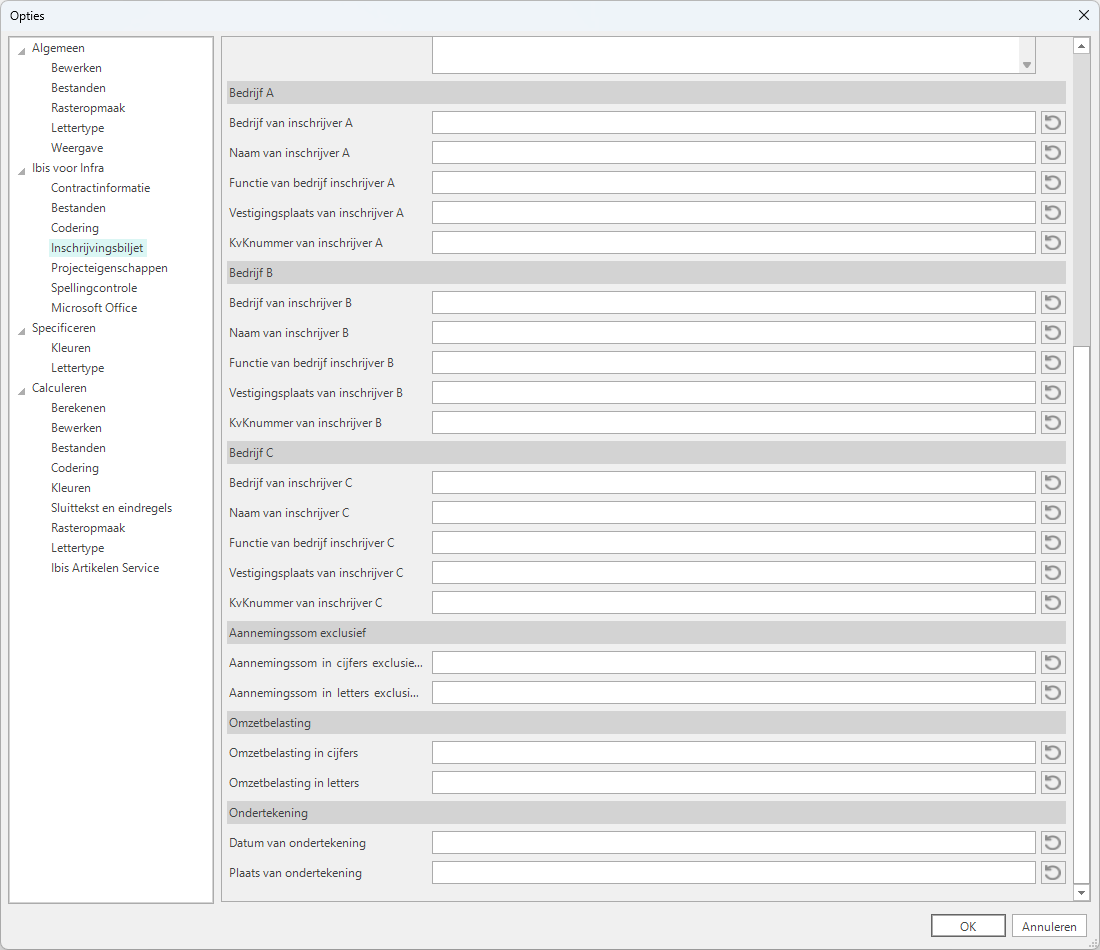 Opties-Ibis voor Infra-Inschrijvingsbiljet - New 2