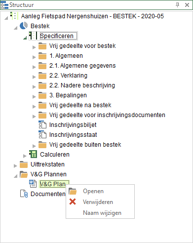 V&G Plan openen, verwijderen of wijzigen