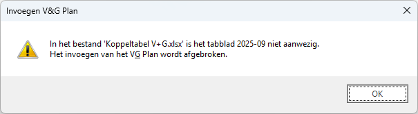 V&G Plan invoegen - melding Jaarversie niet aanwezig