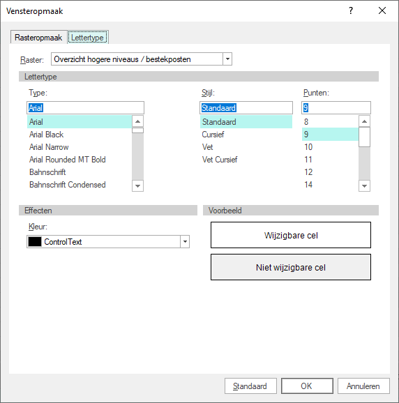 Vensteropmaak Calc lettertype