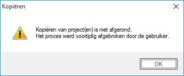 Kopiëren project SQL annuleren