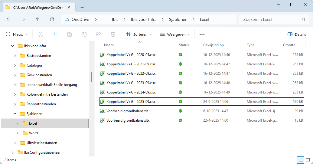 Koppeltabel met V+G data in Sjabloon folder - New