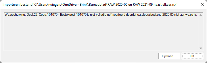 Importeren RSX - melding ontbrekende catalogus bestanden