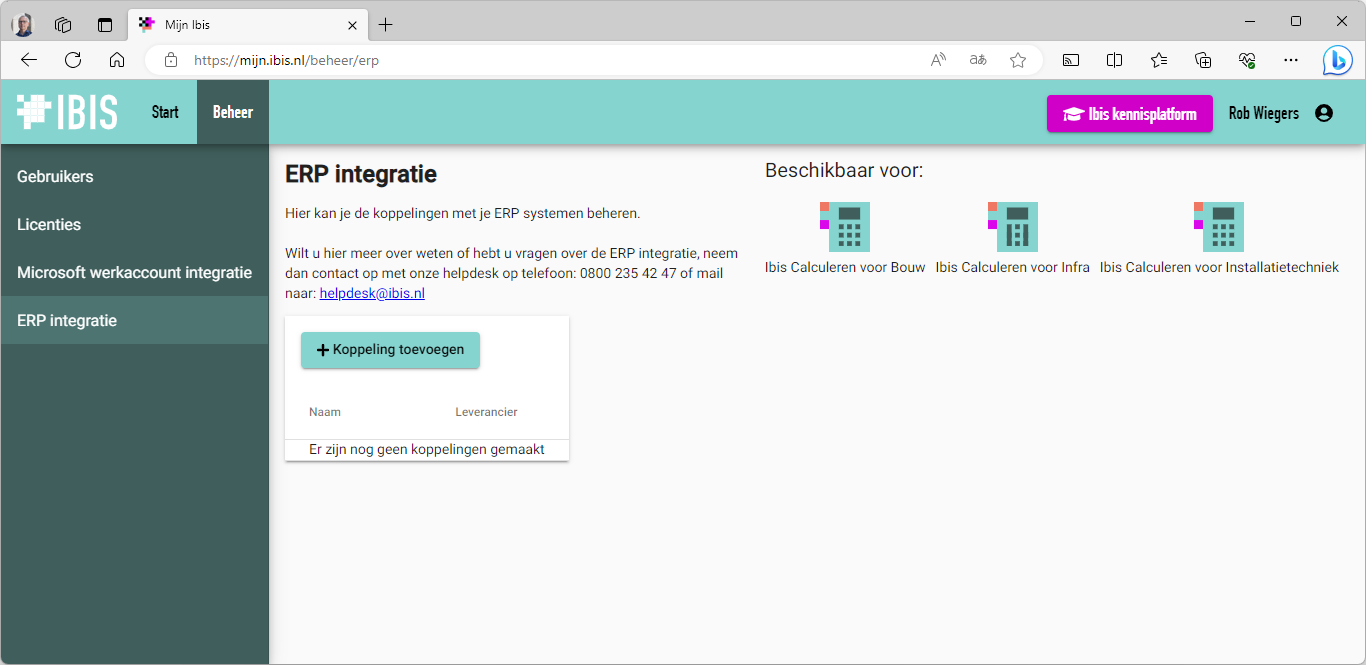 ERP-koppeling instellen in mijn.ibis.nl