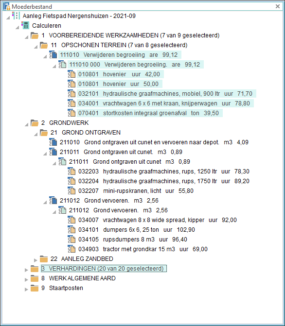 Moederbestand - calc - selectie