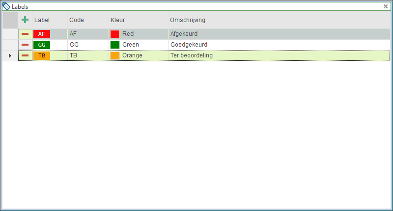 Labels - venster met gedeeltelijke selectie