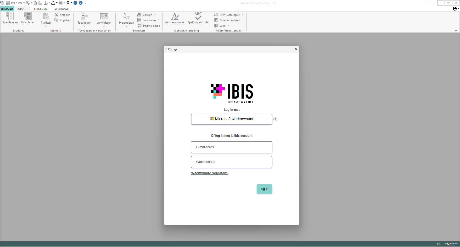 Inloggen in Ibis voor Infra 1