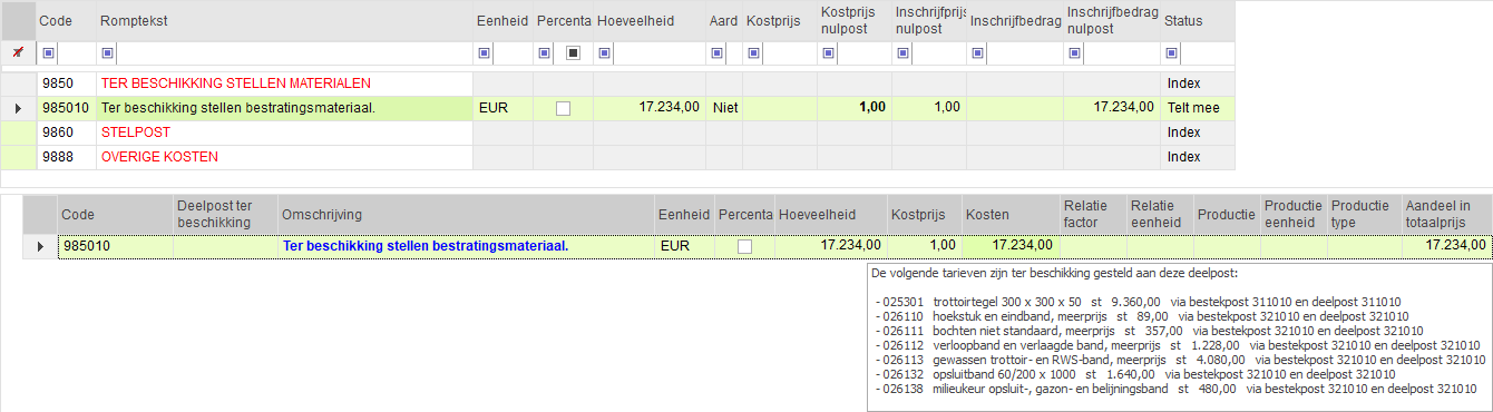 Voorbeeld Deelpost ter beschikking - onderbouwing 985010 en tooltip