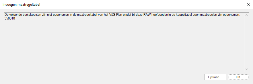 V&G Plan invoegen - melding hoofdcodes leeg in koppeltabel