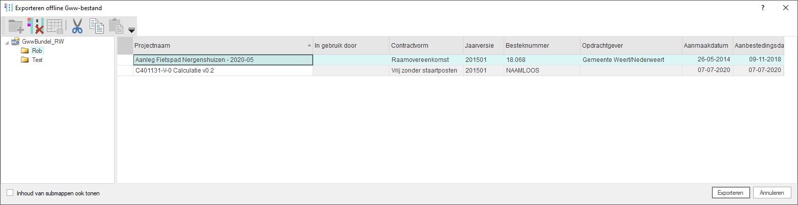 Exporteren offline Gww-bestand SQL