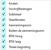 Totalen begroting - contextmenu