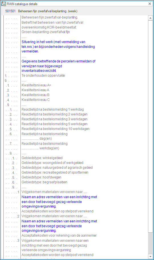 Catalogus detailvenster - met voorlopige hoofdcodes