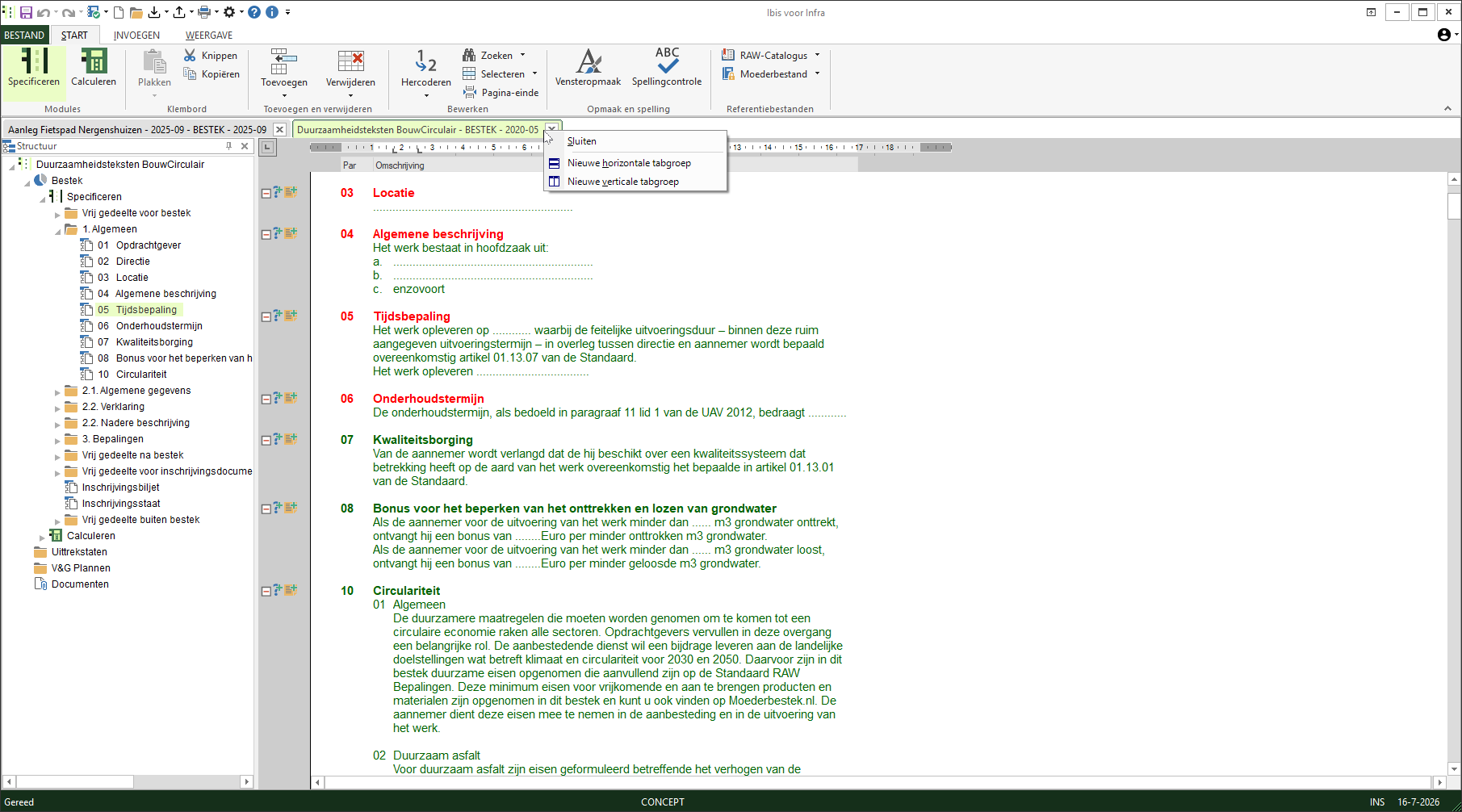 Meerdere bestanden in tabs - rechtermuisknop - Specificeren