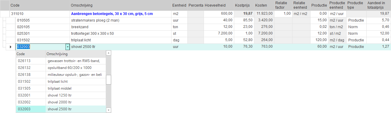 Tarief vervangen mbv uitklaplijst
