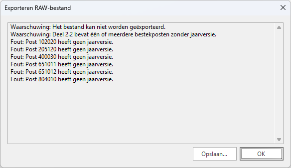 Exporteren RAW - jaarversie informatie ontbreekt
