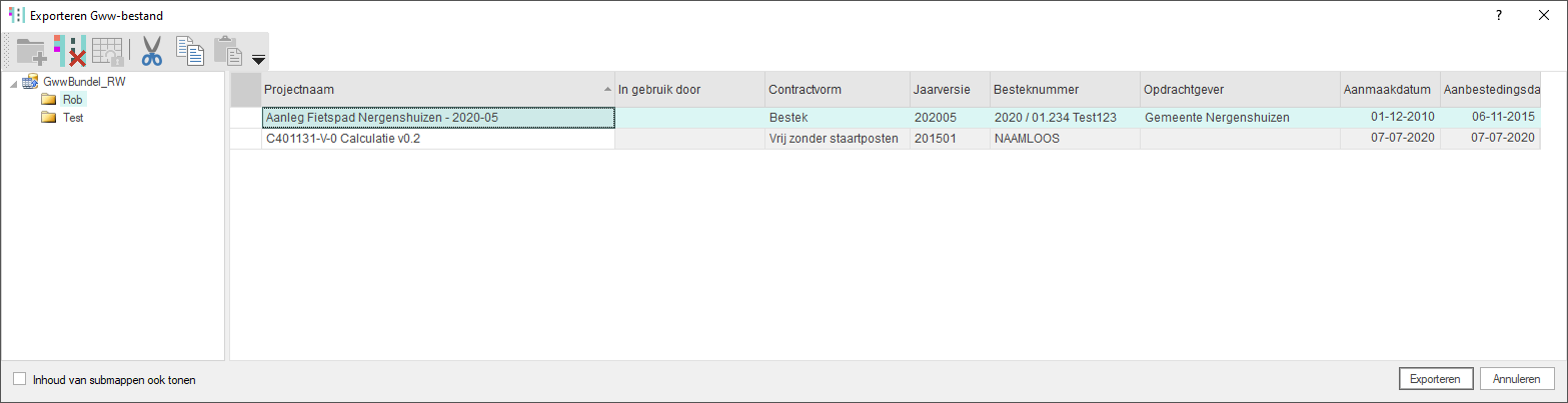 Exporteren Gww-bestand SQL