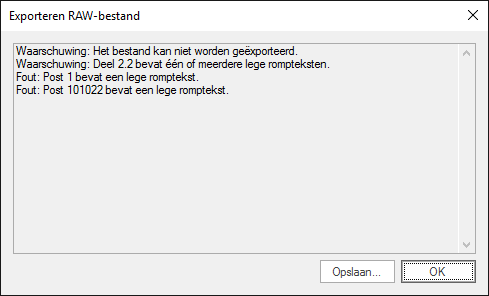 Exporteren RAW in Bestek - niet gelukt