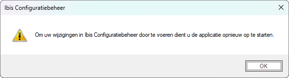 Ibis Configuratiebeheer - melding applicatie herstarten