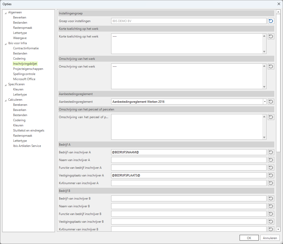 Opties-Ibis voor Infra-Inschrijvingsbiljet 1